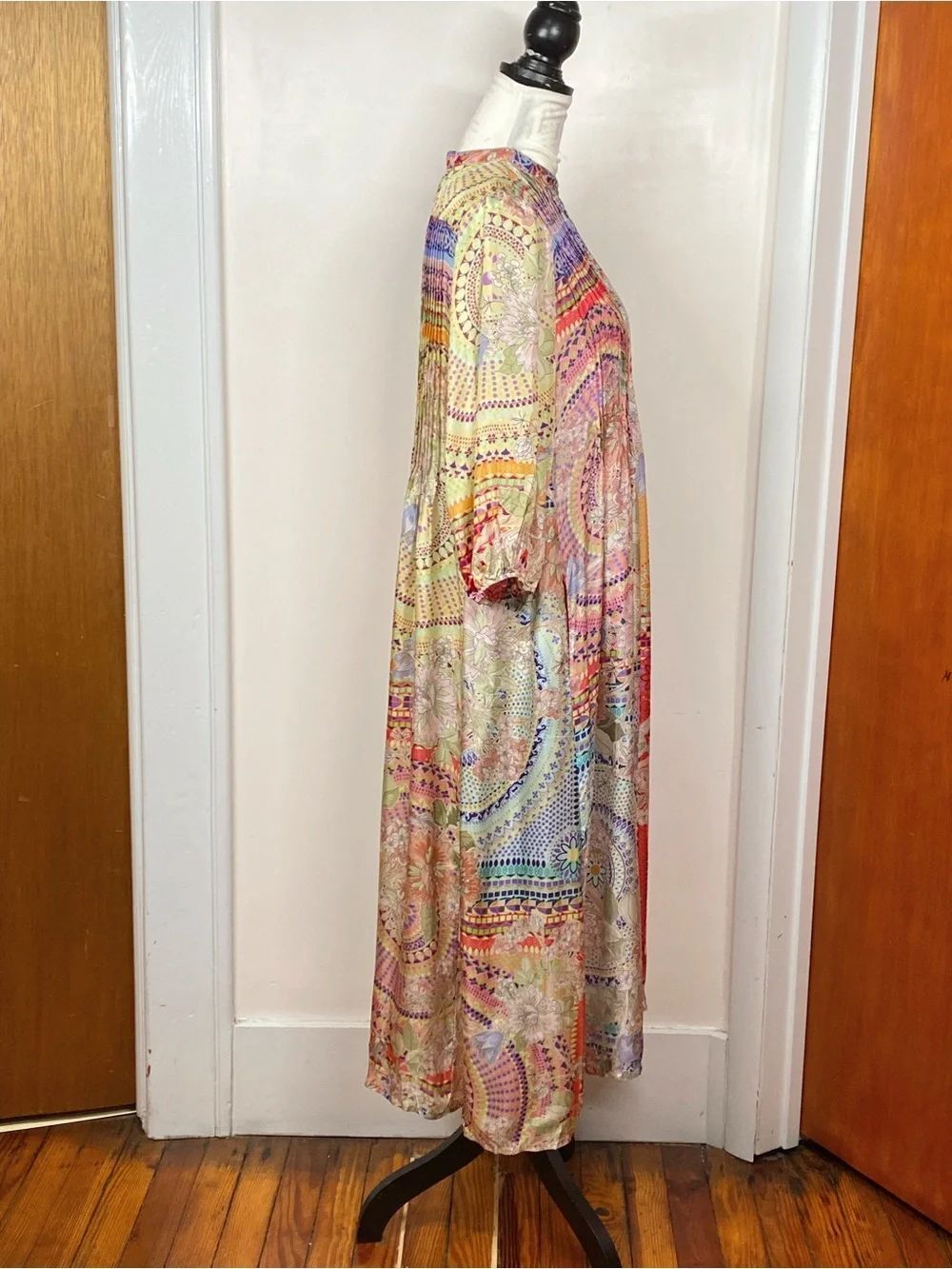 Johnny Was Garden Mosaic Tile Britta Floral Silk Midi-Dress size S - Picture 13 of 15